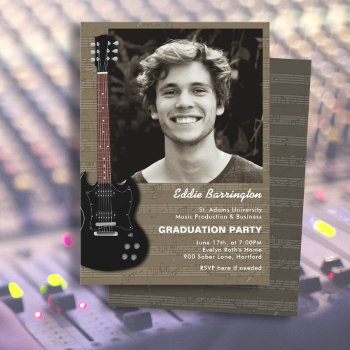Music Guitar Photo Graduation Party Invitation by BlueHyd at Zazzle