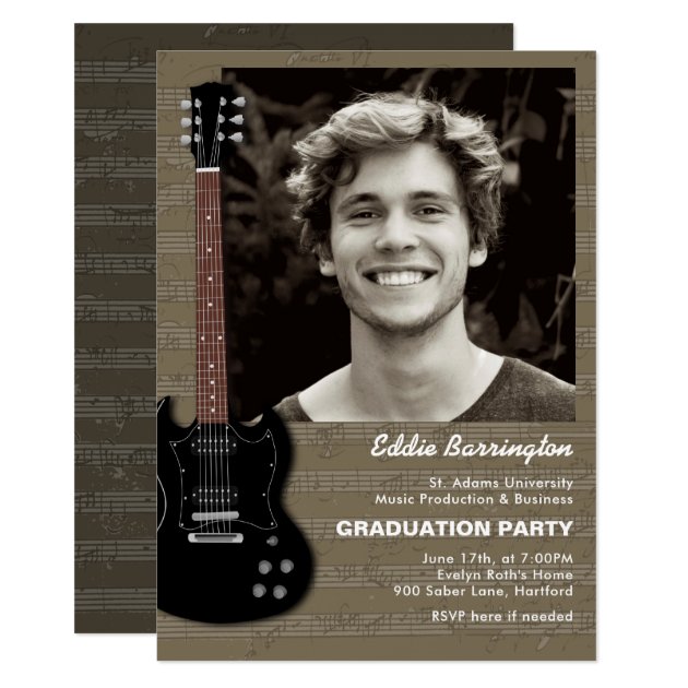 Music Guitar Photo Graduation Party Invitation