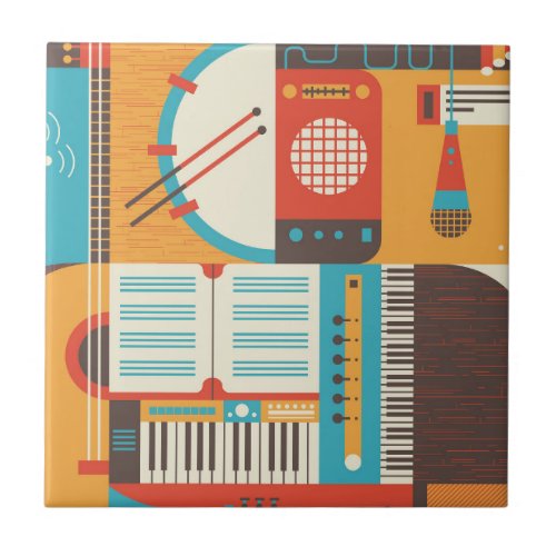 Music Guitar Piano Colorful Ceramic Tile