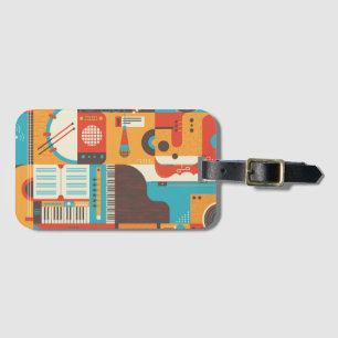 Music Guitar Piano Colorful Luggage Tag