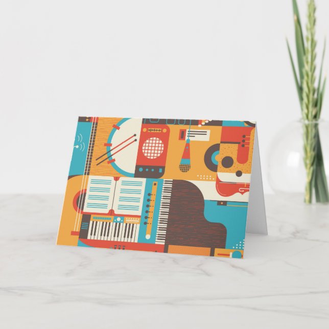 Music Guitar Piano Colorful Thank You Card (Front)