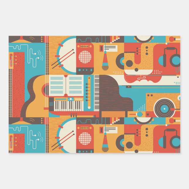 Music Guitar Piano Colorful Wrapping Paper Sheets (Front)