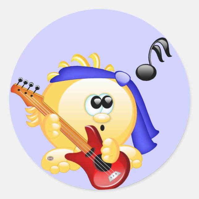 Music Guitar Player Classic Round Sticker (Front)