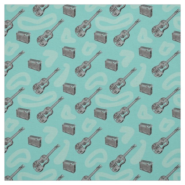 Music Guitar Radio Pattern Choose Color Background Fabric (Swatch)