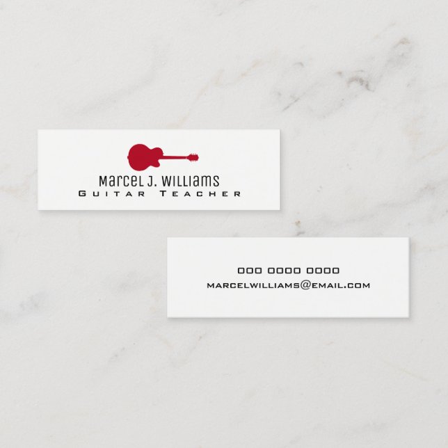 music guitar teacher prof white mini business card (Front/Back)