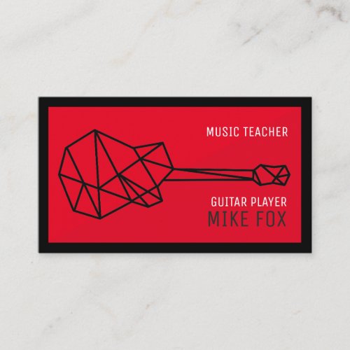 Music Guitar Teacher Professional Red Business Card