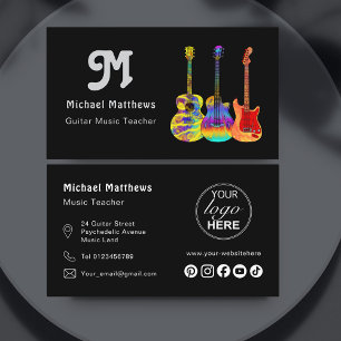 Music Guitar Teacher Social Media Logo Custom Business Card