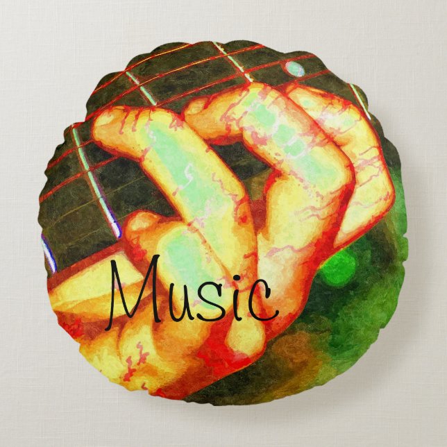 Music Guitar Theme Round Pillow (Front)