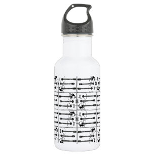 music, guitars water bottle