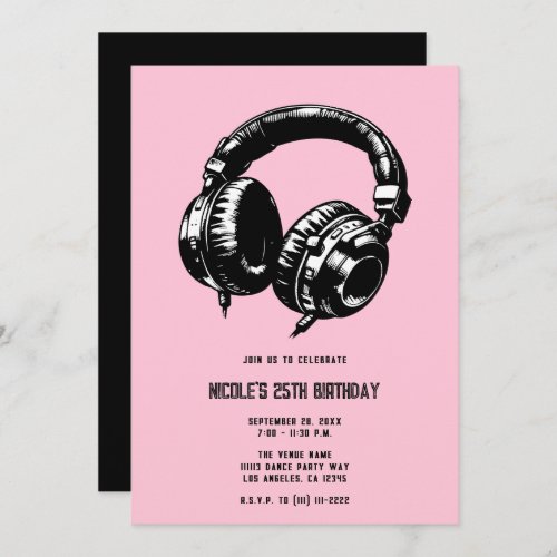 Music Headphones Dance Party DJ Birthday Party Invitation