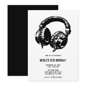 Music Headphones Dance Party DJ Birthday Party Invitation