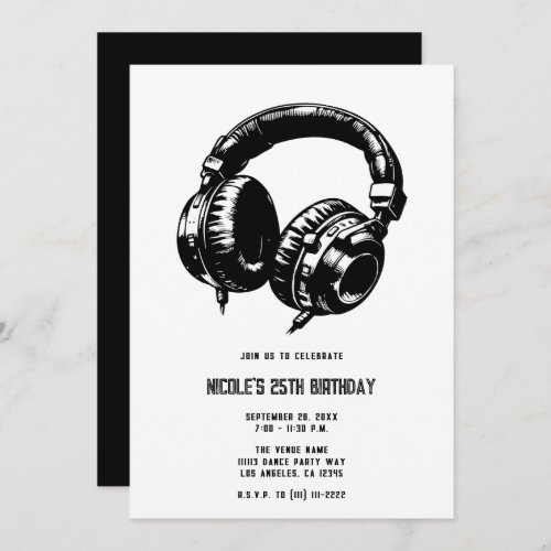 Music Headphones Dance Party DJ Birthday Party Invitation