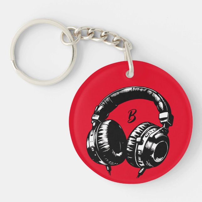 Music Headphones DJ Birthday Party Keychain (Front)