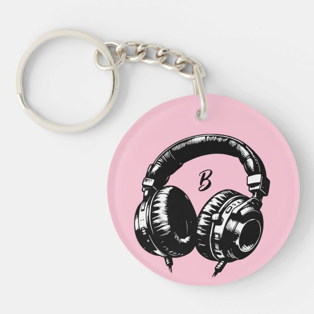 Music Headphones DJ Birthday Party Keychain (Front)