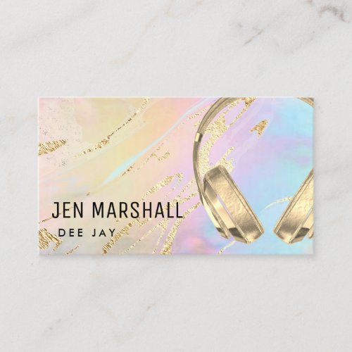 music headphones faux holographic background business card