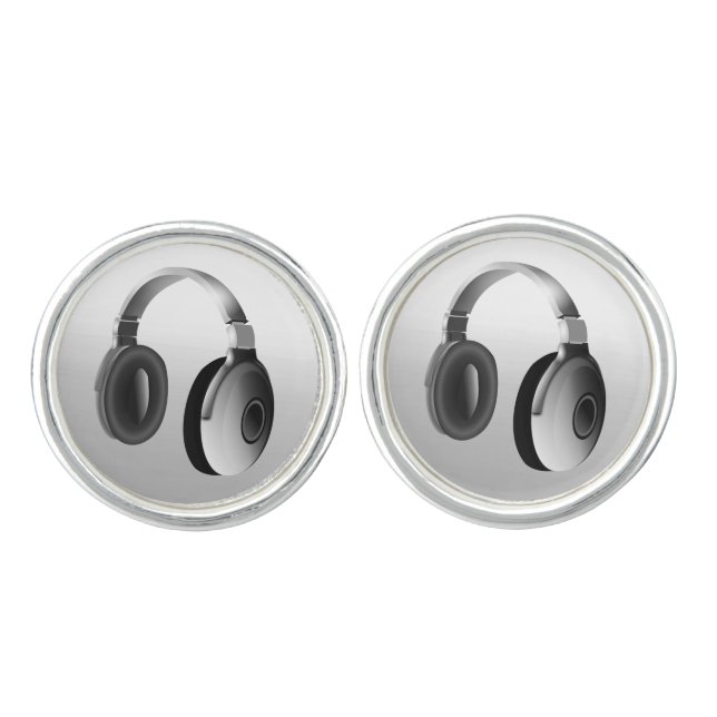 MUSIC HEADPHONES IN ELEGANT CHARCOAL GRAY CUFFLINKS (Front)