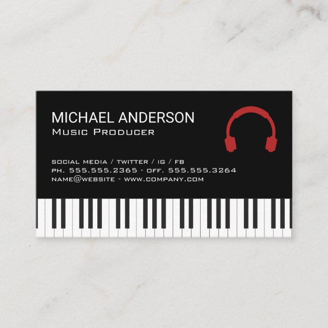 Music Headphones | Keyboard Business Card (Front)