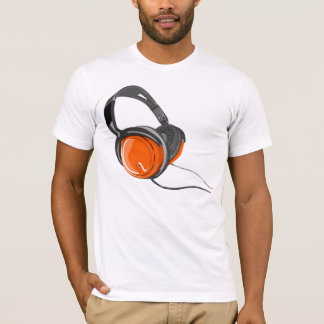 music headphones orange black tshirt