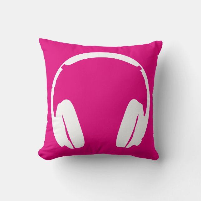 Music Headphones (White/Pink) Throw Pillow (Front)