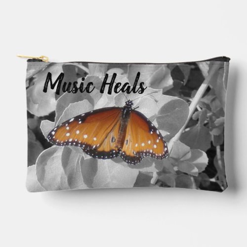 Music Heals Orange Monarch Butterfly Musician Accessory Pouch