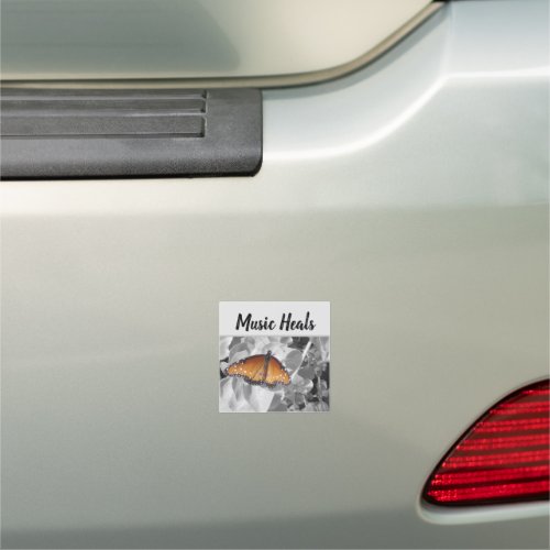 Music Heals Orange Monarch Butterfly Musician Car Magnet