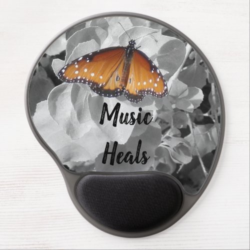 Music Heals Orange Monarch Butterfly Musician Gel Mouse Pad