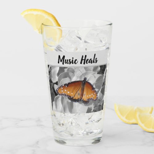 Music Heals Orange Monarch Butterfly Musician Glass