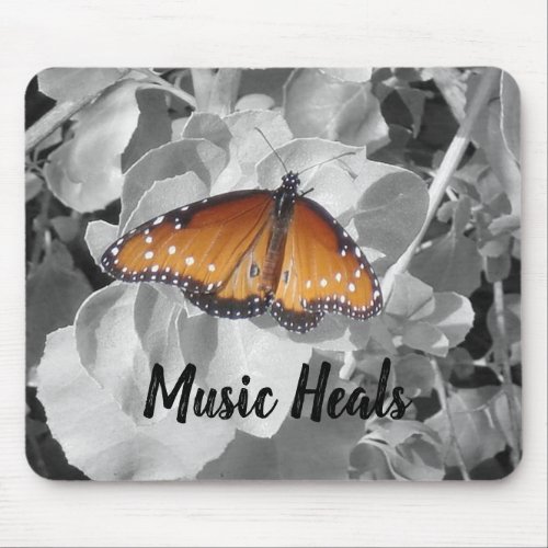 Music Heals Orange Monarch Butterfly Musician Mouse Pad