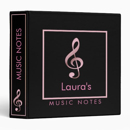 Music Heart Monogram Black Rose Gold 3 Ring Binder