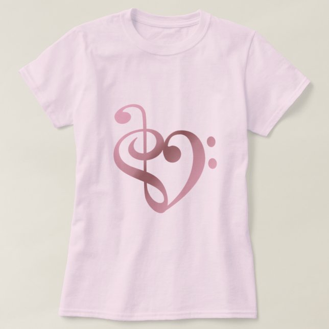 Music Heart Rose Gold in Love heart shape T-Shirt (Design Front)