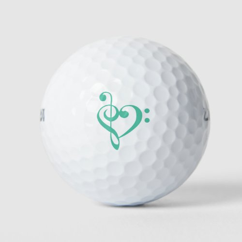 Music Heart Treble Bass Clef Heart _ Biscay Green Golf Balls