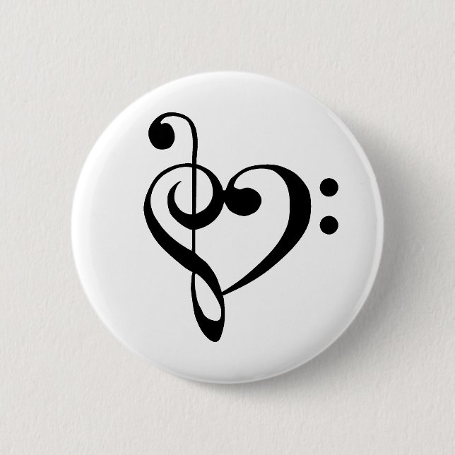 Music Heart Treble Bass Clef Heart - Black Button (Front)