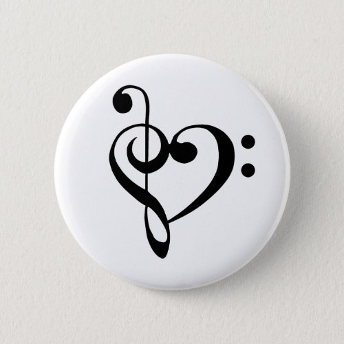 Music Heart Treble Bass Clef Heart _ Black Button