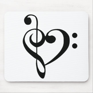 Music Heart Treble Bass Clef Heart - Black Mouse Pad