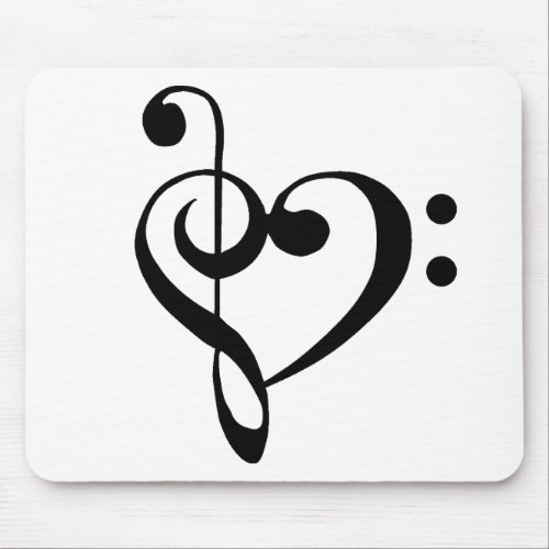 Music Heart Treble Bass Clef Heart _ Black Mouse Pad