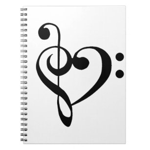Music Heart Treble Bass Clef Heart - Black Notebook