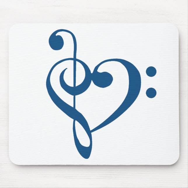 Music Heart Treble Bass Clef Heart - Classic Blue Mouse Pad (Front)