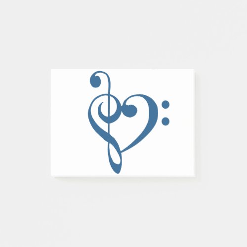 Music Heart Treble Bass Clef Heart _ Classic Blue Post_it Notes