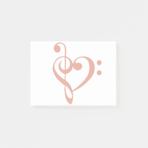 Music Heart Treble Bass Clef Heart - Coral Pink Post-it Notes