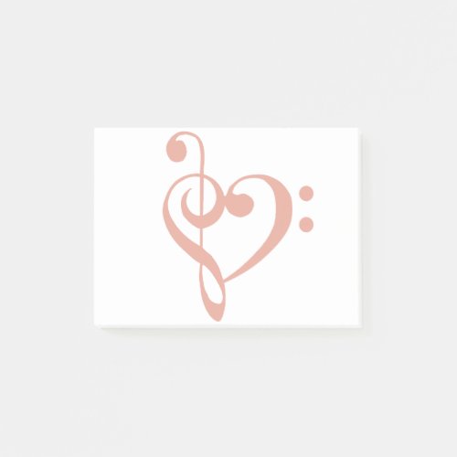 Music Heart Treble Bass Clef Heart _ Coral Pink Post_it Notes