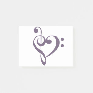 Music Heart Treble Bass Clef Heart - Grape Compote Post-it Notes