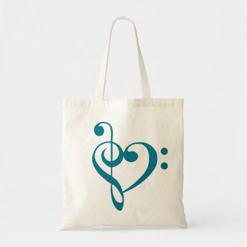 Music Heart Treble Bass Clef Heart _ Mosaic Blue Tote Bag