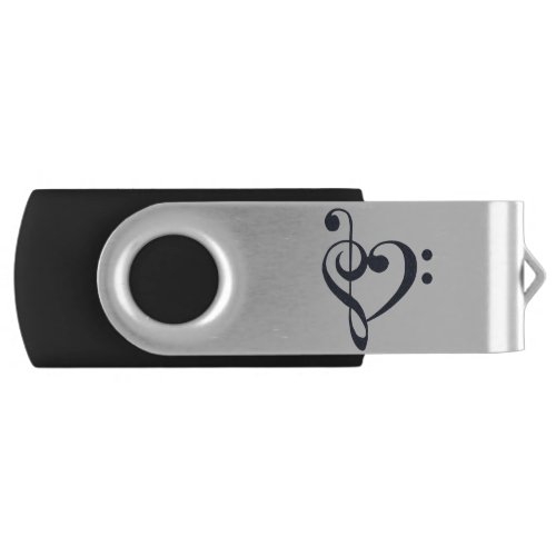 Music Heart Treble Bass Clef Heart _ Navy Blazer Flash Drive