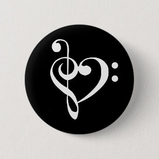 Music Heart Treble Bass Clef Heart - Plain White Button