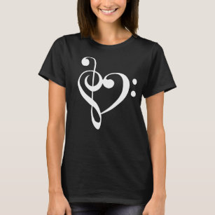 Music Heart Treble Bass Clef Heart - Plain White T-Shirt