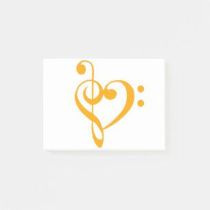 Music Heart Treble Bass Clef Heart - Saffron Post-it Notes