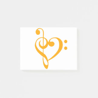 Music Heart Treble Bass Clef Heart - Saffron Post-it Notes