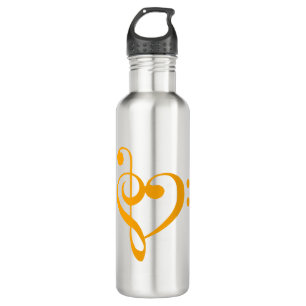 Music Heart Treble Bass Clef Heart - Saffron Stainless Steel Water Bottle