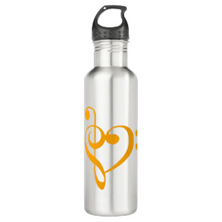 Music Heart Treble Bass Clef Heart - Saffron Stainless Steel Water Bottle