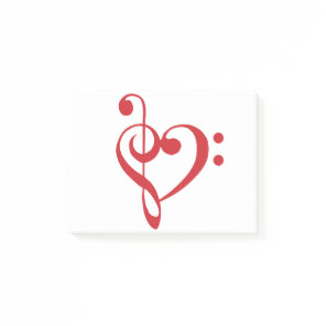 Music Heart Treble Bass Clef Heart - Scarlet Post-it Notes